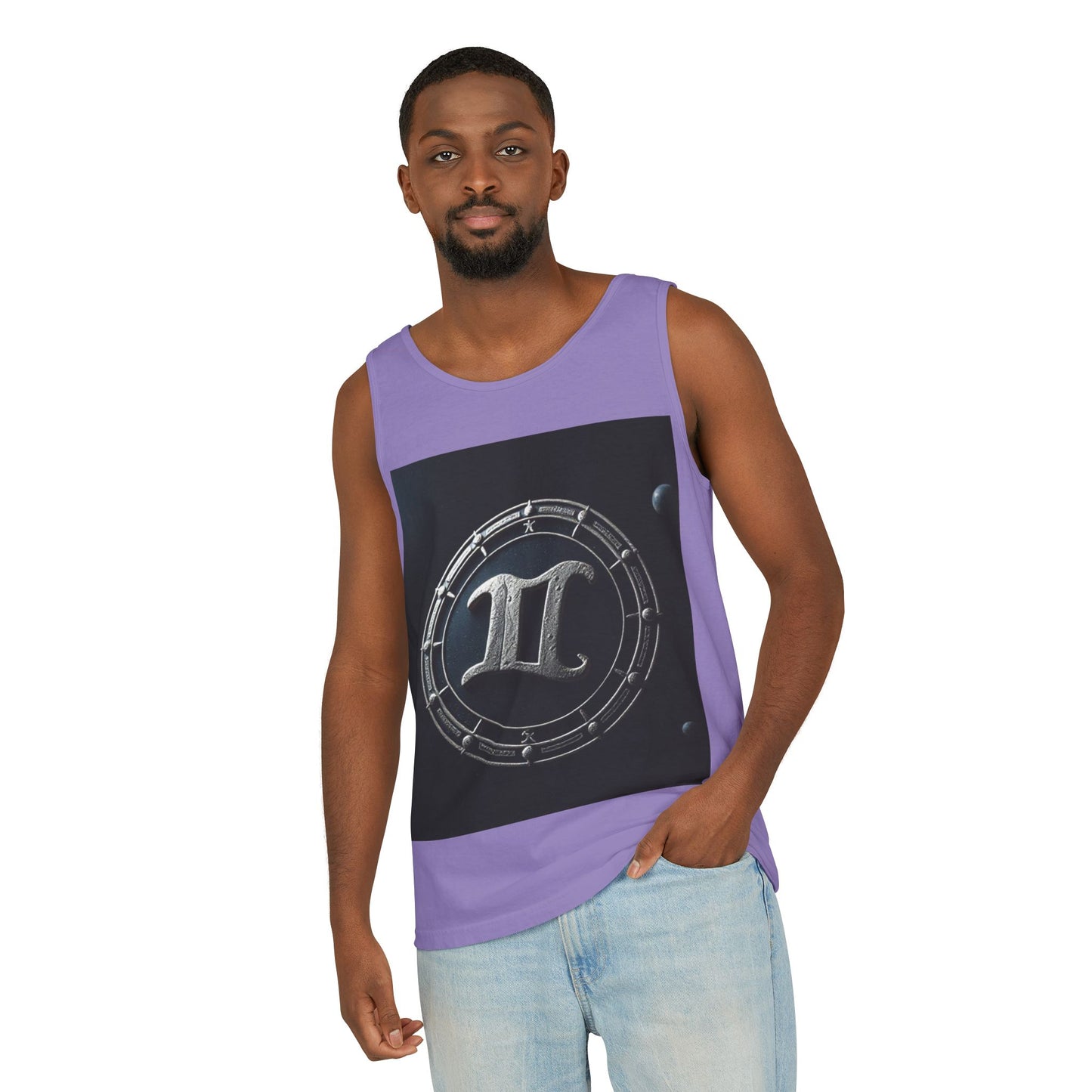 Unisex Garment-Dyed, Tank Top, Gemini Design, Space Symbol v1, 100% US cotton
