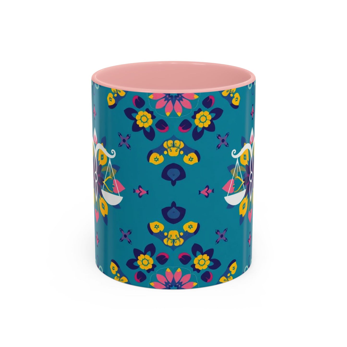 Accent Coffee Mug, Libra, Zodiac v2, Flower Pattern, (11, 15oz)