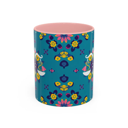 Accent Coffee Mug, Libra, Zodiac v2, Flower Pattern, (11, 15oz)