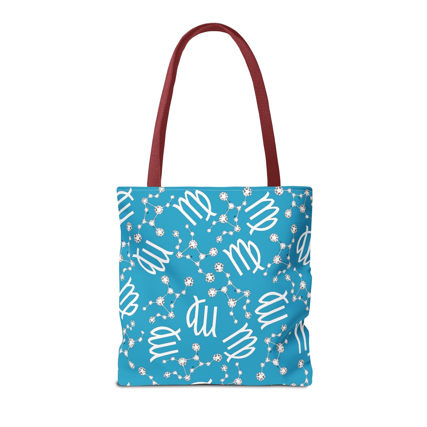 Tote Bag, Virgo Zodiac Sign, AOP, (Turquoise, White)
