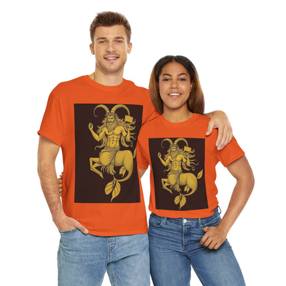 Unisex Heavy Cotton T-Shirt, Capricorn God, Zodiac Design