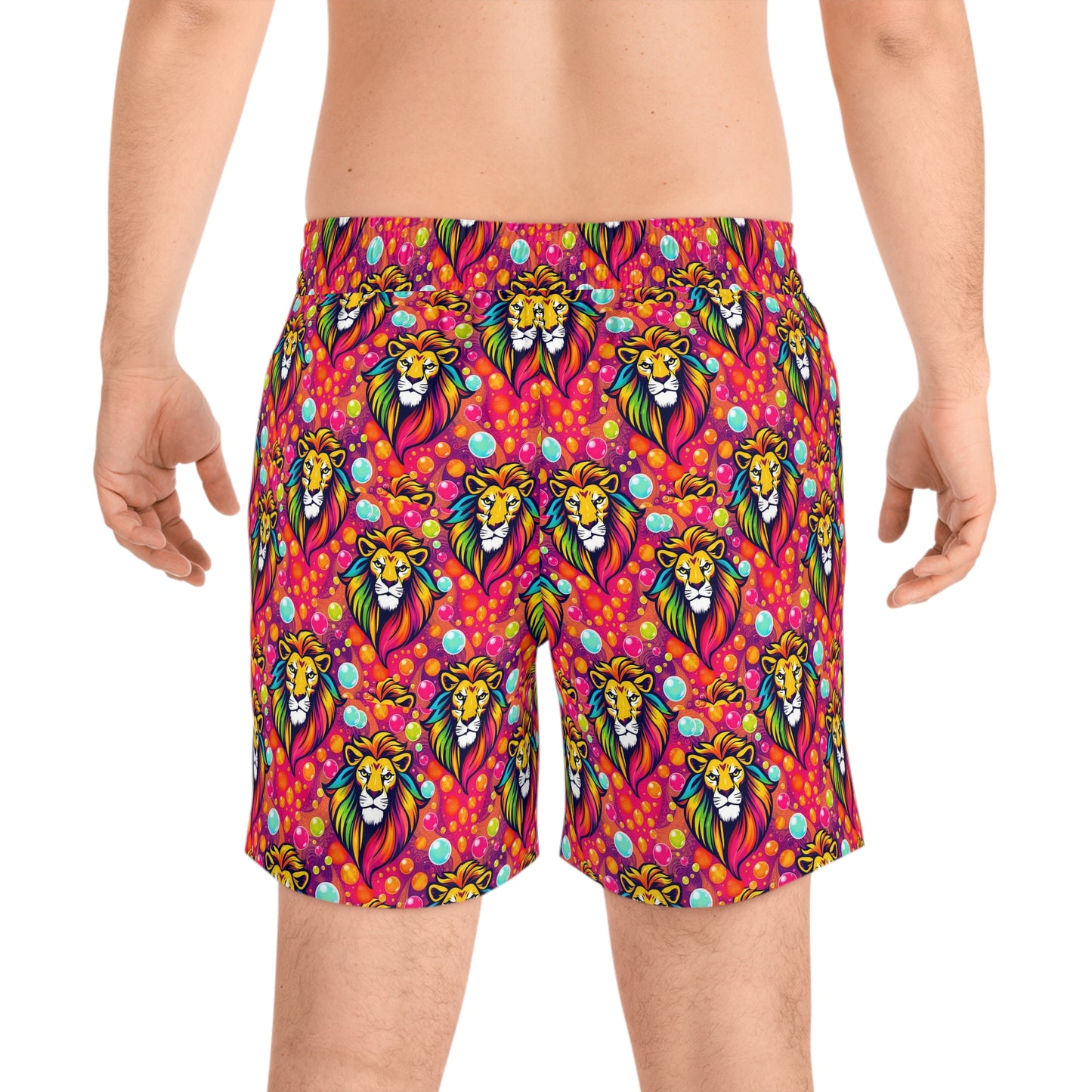 Men's Mid-Length Swim Shorts, (AOP), Leo, Zodiac, Bubble Pattern