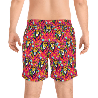Men's Mid-Length Swim Shorts, (AOP), Leo, Zodiac, Bubble Pattern