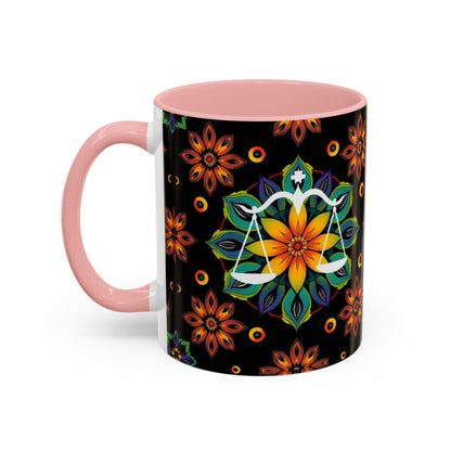 Accent Coffee Mug, Libra, Zodiac v4, Flower Pattern, (11, 15oz)