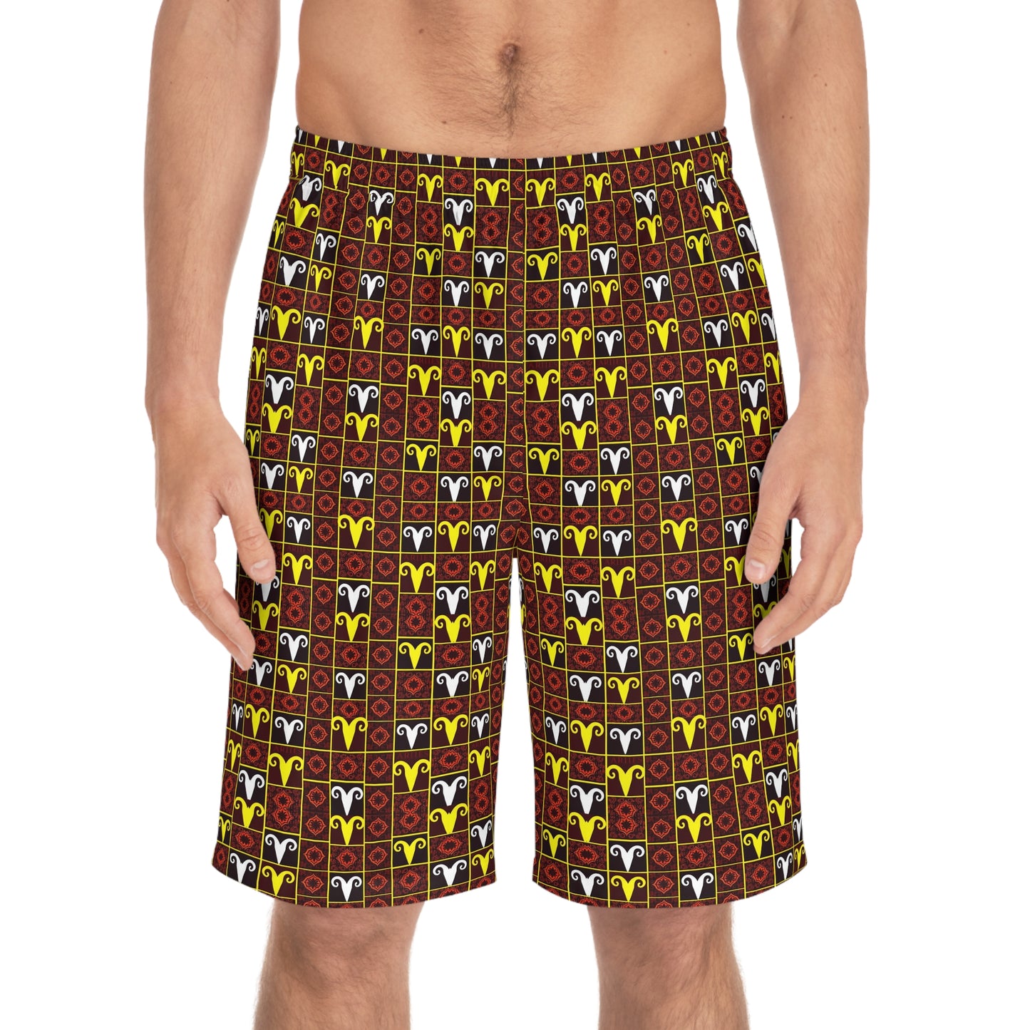 Men's Board Shorts, (AOP), Aries, Zodiac, Shape Pattern
