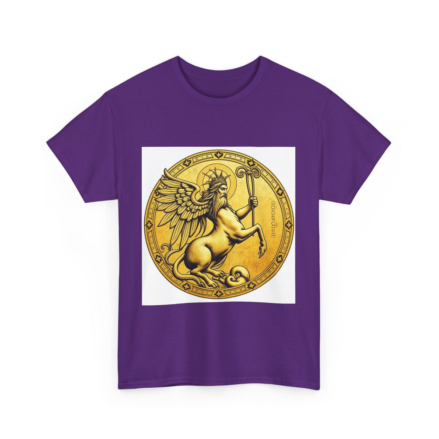 Unisex Heavy Cotton T-Shirt, Golden Angel Coin, Virgo Zodiac Design
