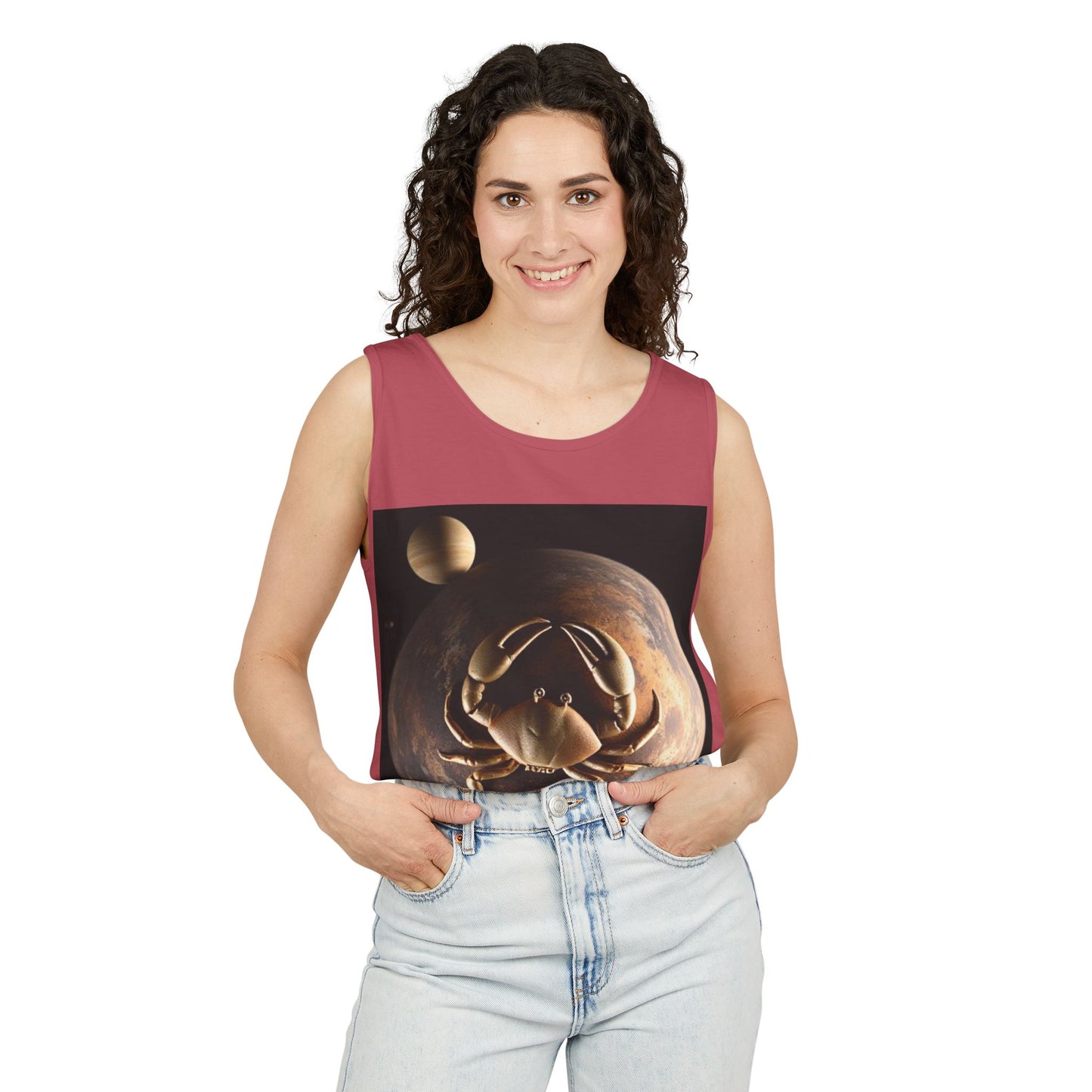 Unisex Garment-Dyed, Tank Top, Cancer Design, Planet Crab v1, 100% US cotton