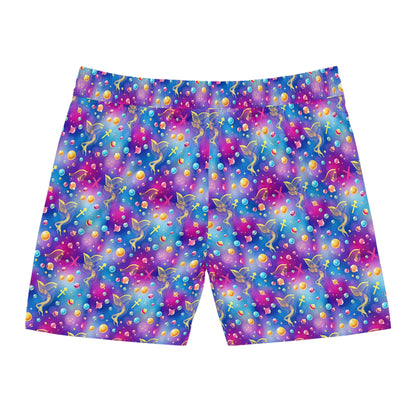 Men's Mid-Length Swim Shorts, (AOP), Sagittarius, Zodiac, Bubble Pattern