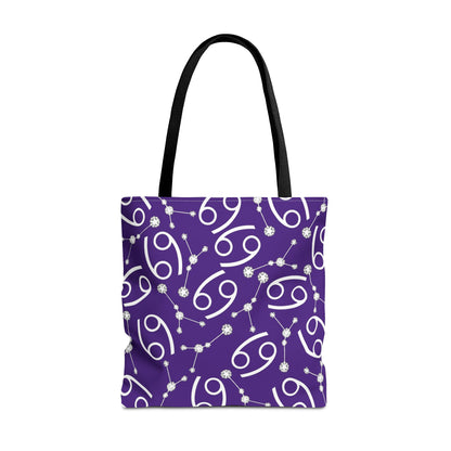 Tote Bag, Cancer Zodiac Sign, AOP, (Purple, White)