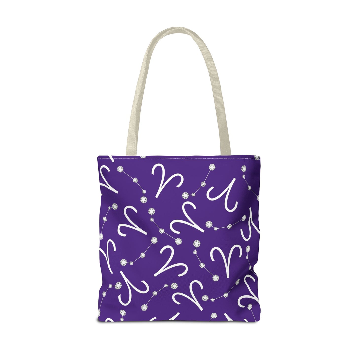 Tote Bag, Aries Zodiac Sign, AOP, (Purple, White)