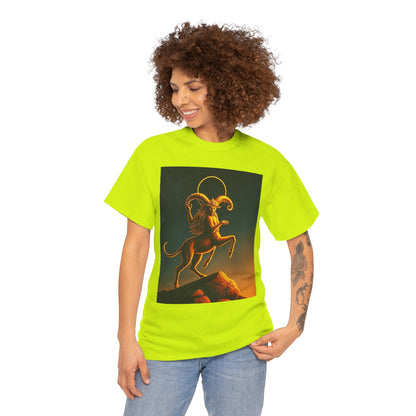 Unisex Heavy Cotton T-Shirt, Mountain Top, Aries Zodiac Design