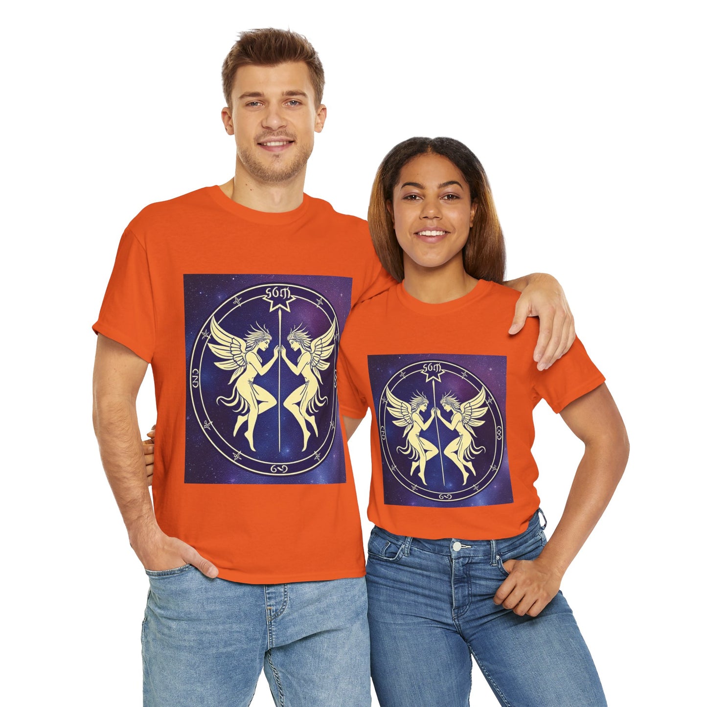 Unisex Heavy Cotton T-Shirt, Space Angel Twins v1, Gemini Zodiac Design