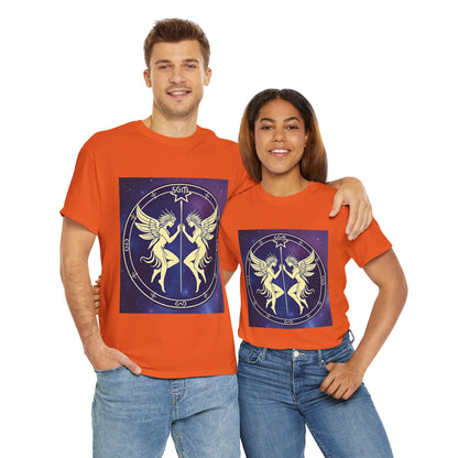 Unisex Heavy Cotton T-Shirt, Space Angel Twins v1, Gemini Zodiac Design