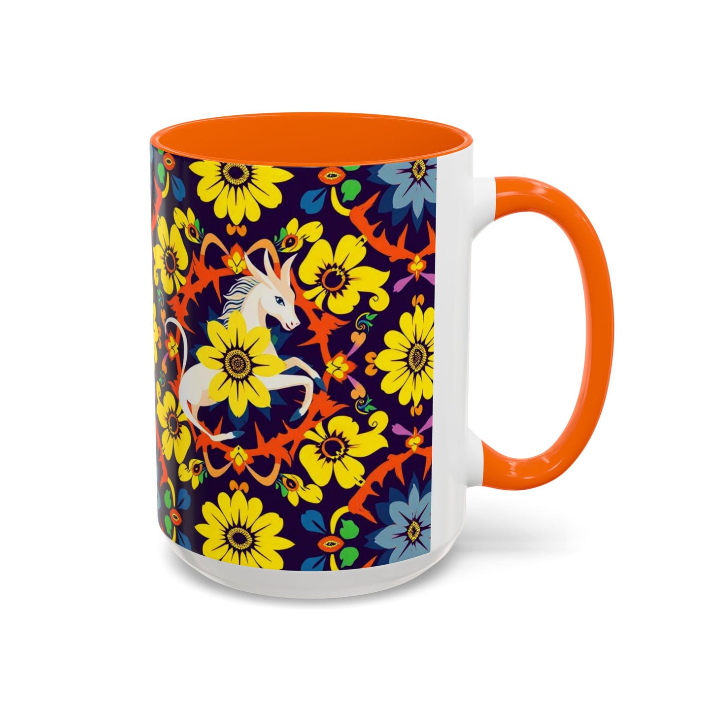 Accent Coffee Mug, Aquarius, Zodiac v1, Flower Pattern, (11, 15oz)