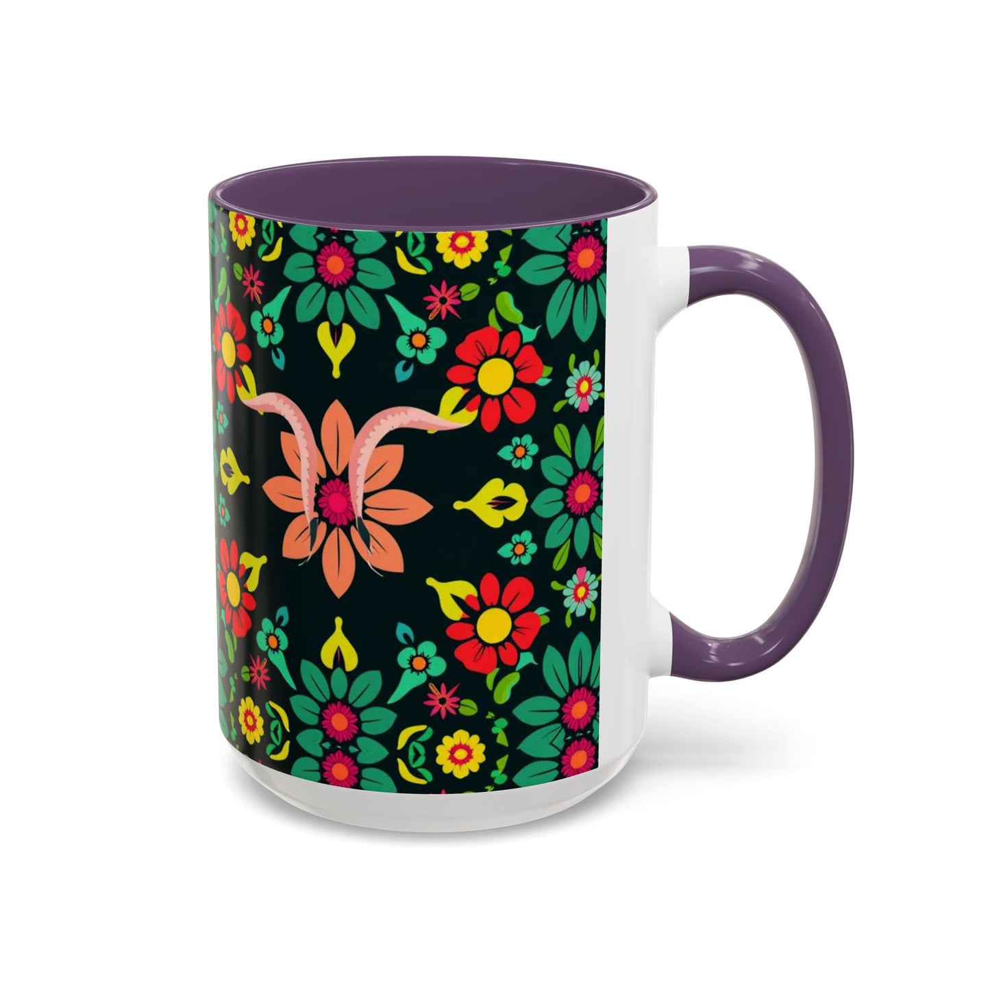 Accent Coffee Mug, Aquarius, Zodiac v4, Flower Pattern, (11, 15oz)