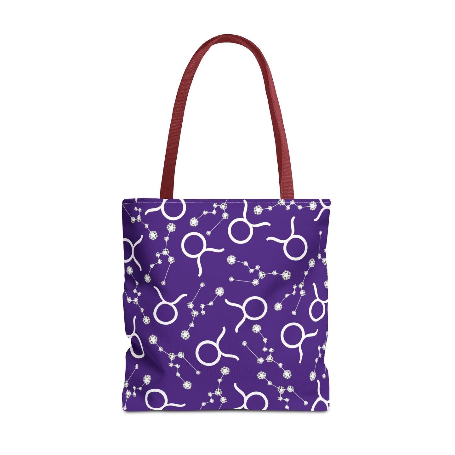Tote Bag, Taurus Zodiac Sign, AOP, (Purple, White)