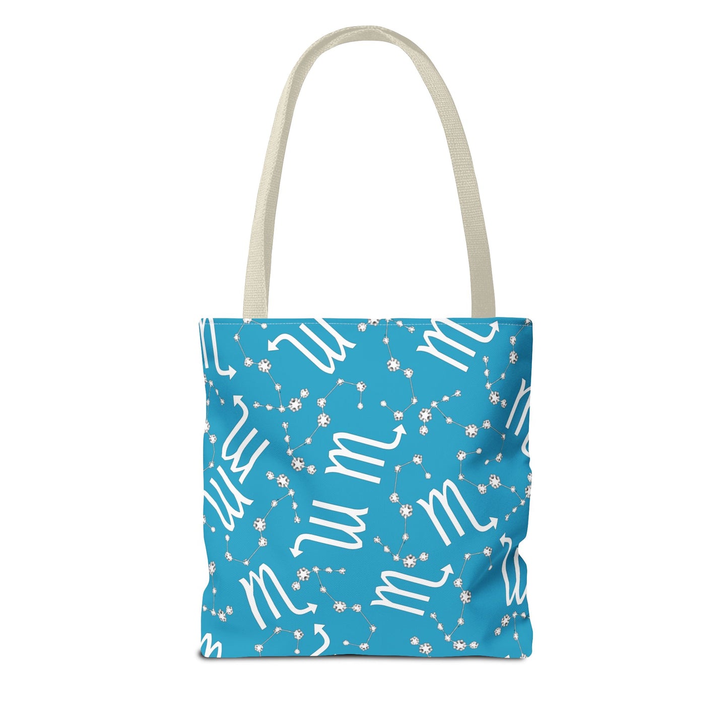 Tote Bag, Scorpio Zodiac Sign, AOP, (Turquoise, White)