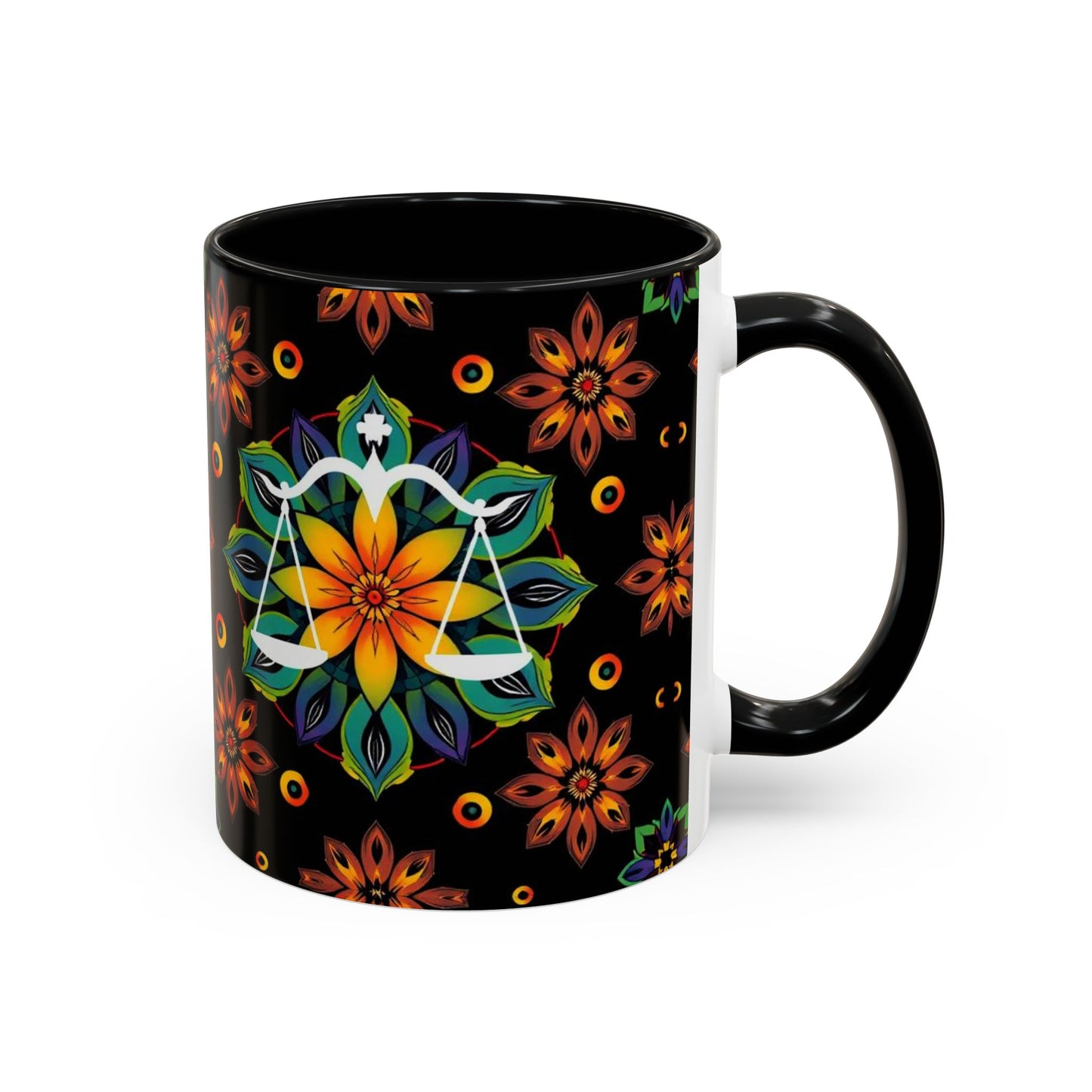 Accent Coffee Mug, Libra, Zodiac v4, Flower Pattern, (11, 15oz)