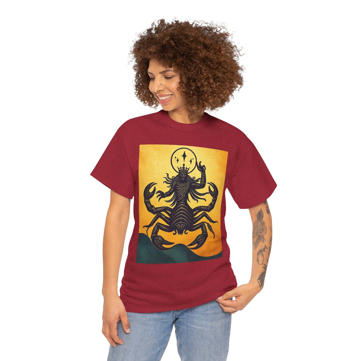 Unisex Heavy Cotton T-Shirt, Scorpion King, Print Art v1, Scorpio Zodiac Design