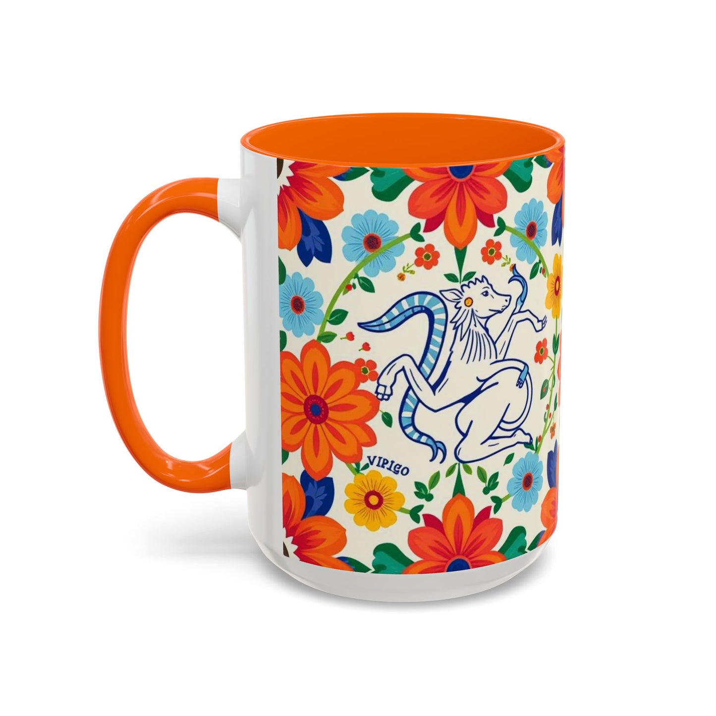 Accent Coffee Mug, Virgo, Zodiac v2. Flower Pattern, (11, 15oz)
