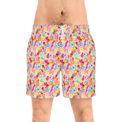 Men's Mid-Length Swim Shorts, (AOP), Sagittarius, Zodiac v1, Bubble Pattern