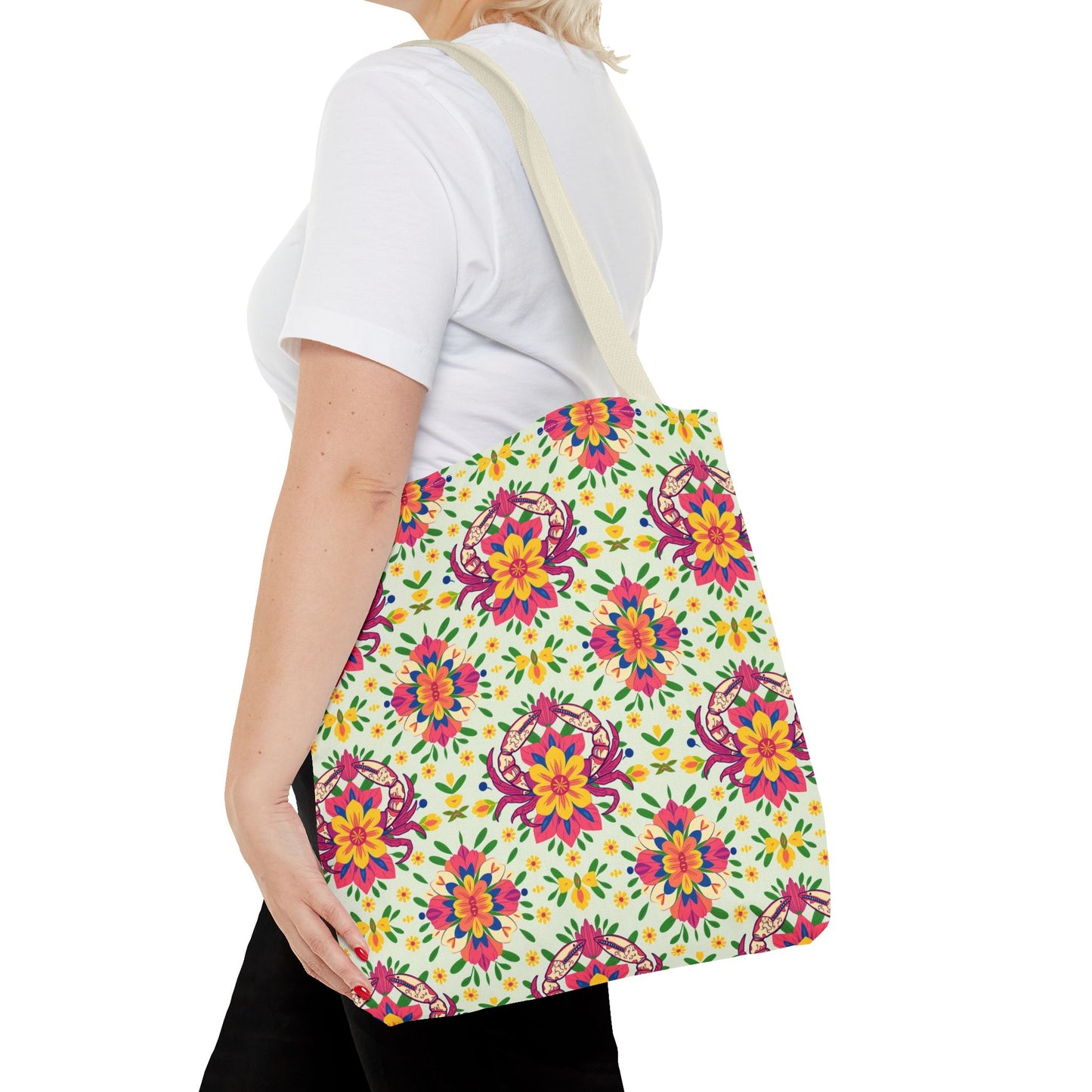 Tote Bag (AOP), Cancer, Zodiac v1, Flower Pattern