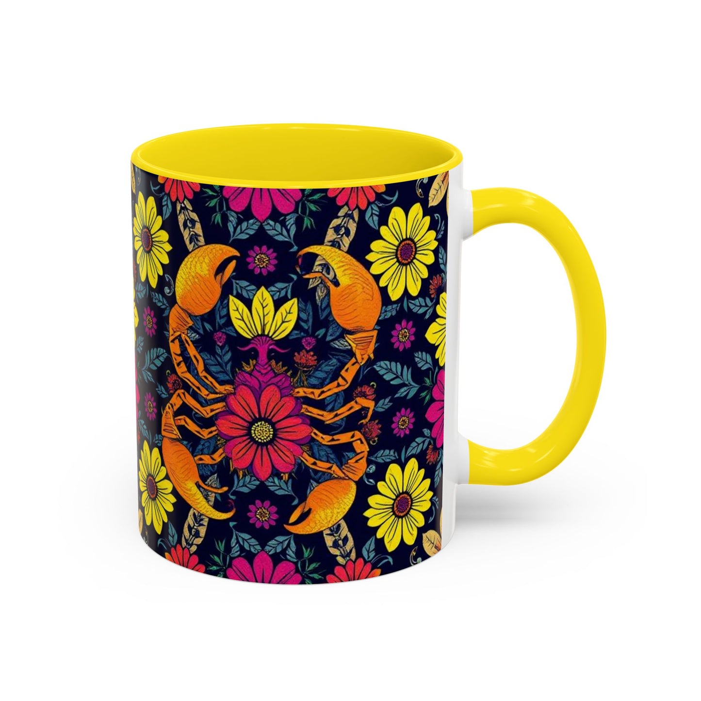 Accent Coffee Mug, Scorpio, Zodiac v3. Flower Pattern, (11, 15oz)