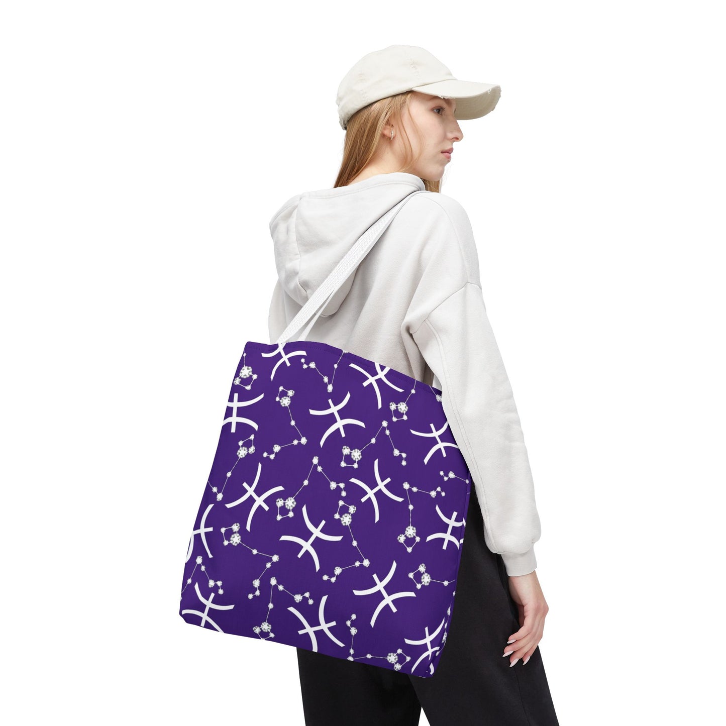 Tote Bag, Pisces Zodiac Sign, AOP, (Purple, White)