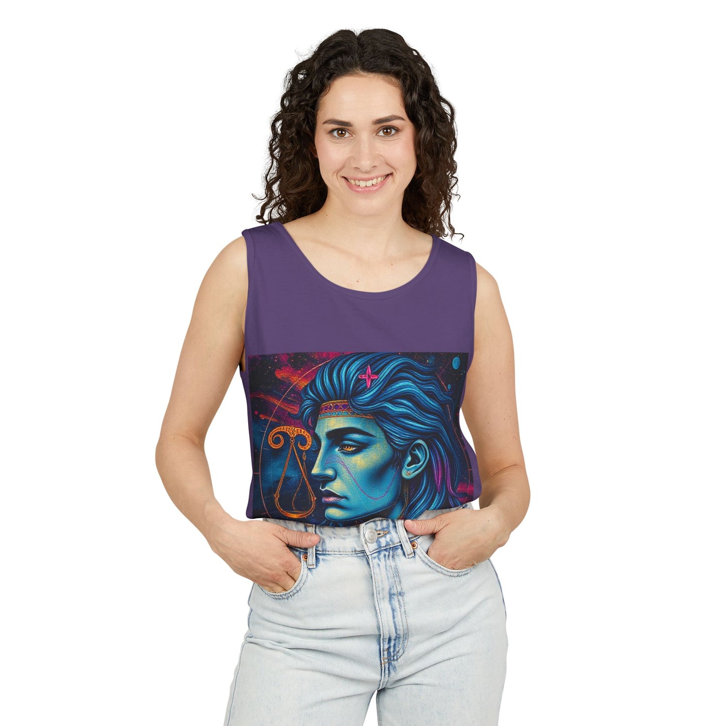 Unisex Garment-Dyed, Tank Top, Libra Design, Pop Art v1, 100% US cotton