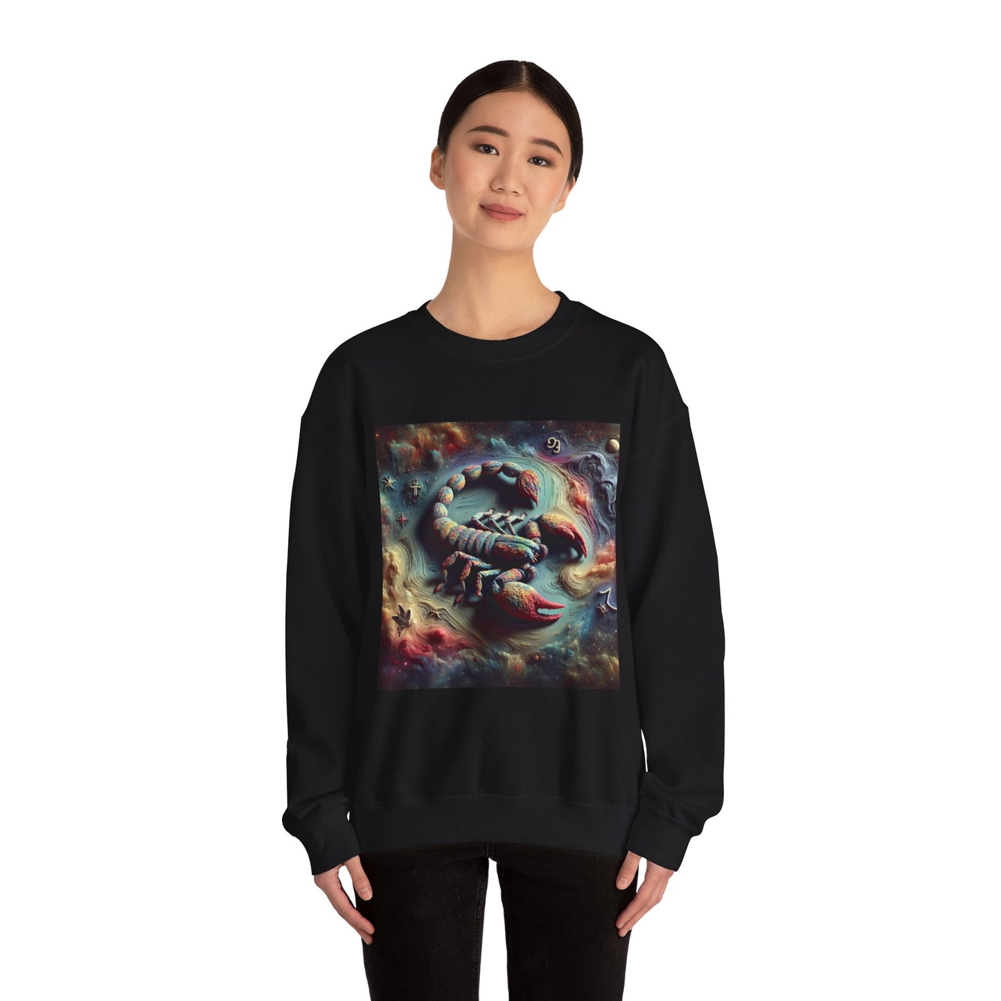 Unisex Heavy Blend™ Crewneck Sweatshirt, Trippy Mist Scorpion, Scorpio Zodiac Design