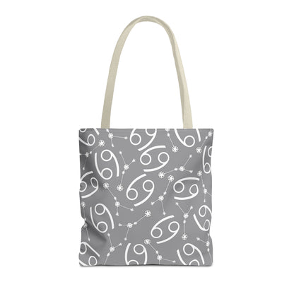 Tote Bag, Cancer Zodiac Sign, AOP, (Grey, White)