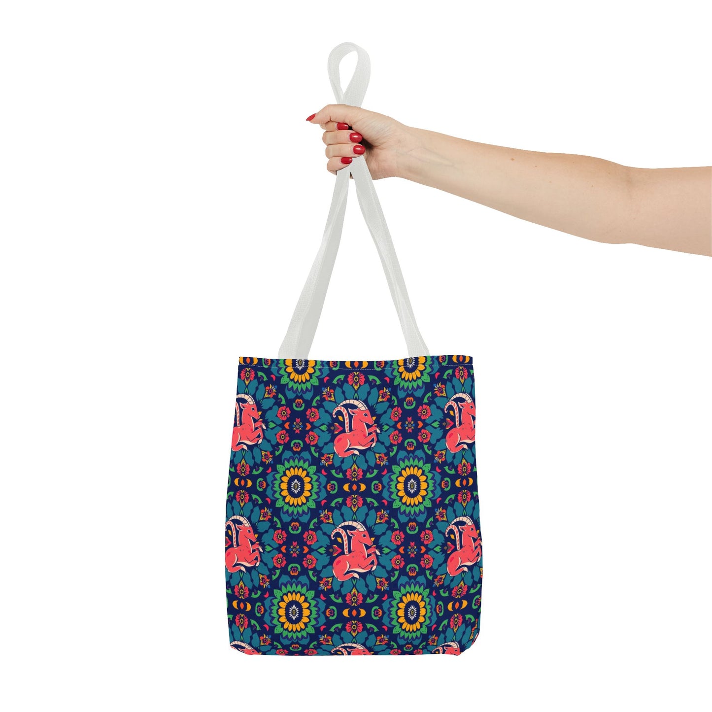 Tote Bag, (AOP), Capricorn, Zodiac v4, Flower Pattern
