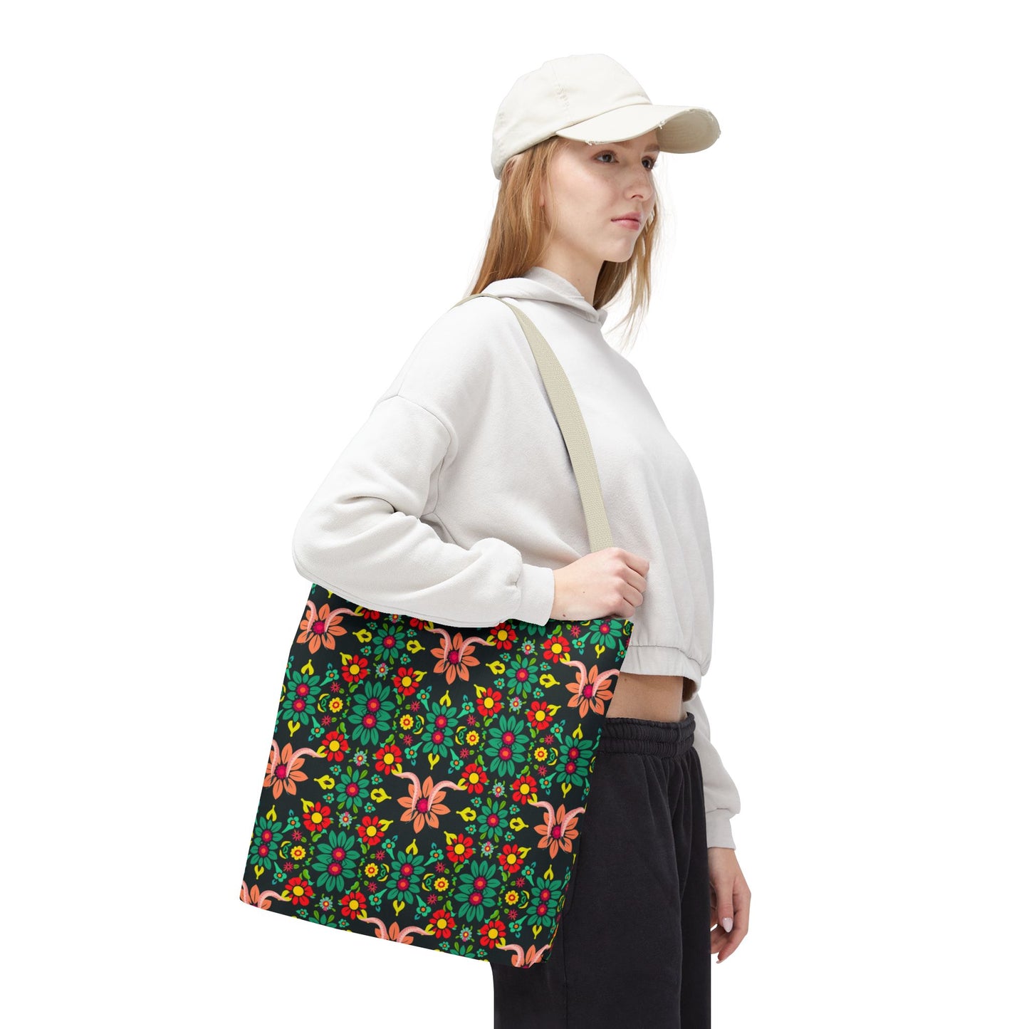Tote Bag, (AOP), Aquarius, Zodiac v1, Flower Pattern