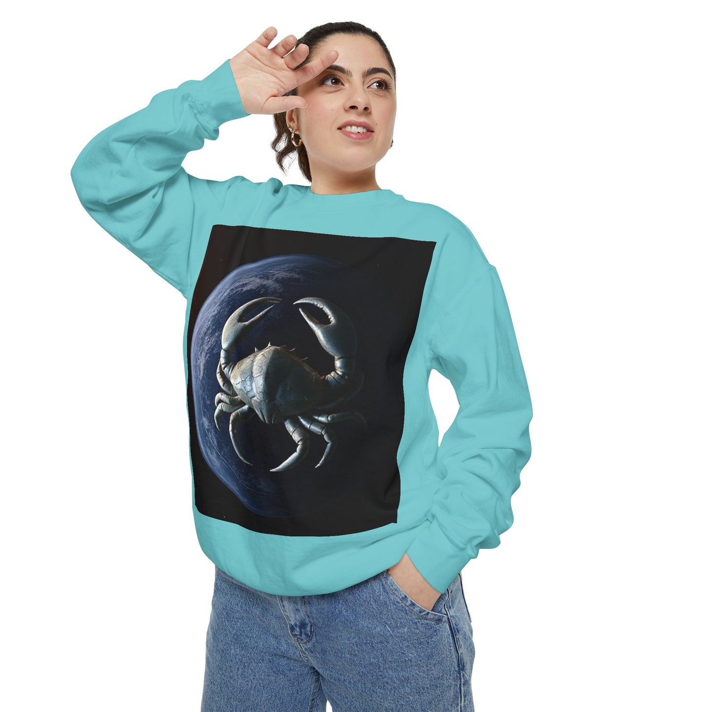 Garment-Dyed Sweatshirt, Unisex, Space Animal Design, Cancer