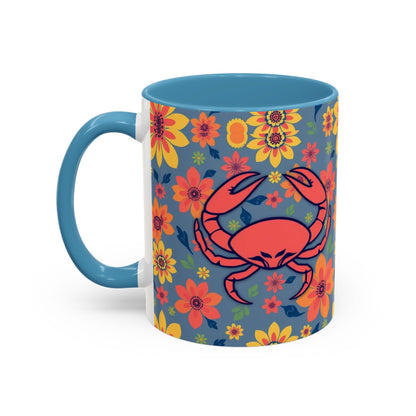 Accent Coffee Mug, Cancer, Zodiac v1, Flower Pattern, (11, 15oz)