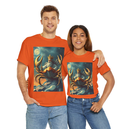 Unisex Heavy Cotton T-Shirt, Crustacean King, Cancer Zodiac Design