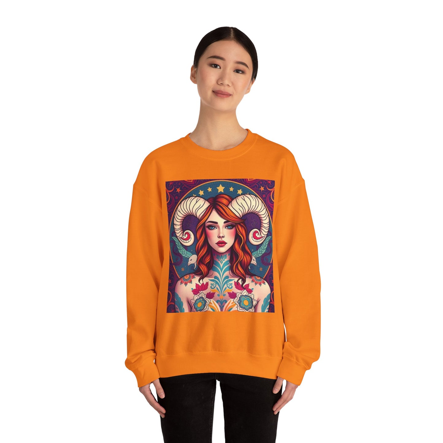 Unisex Heavy Blend™ Crewneck Sweatshirt, Aries, Zodiac v1, Sexy Pattern