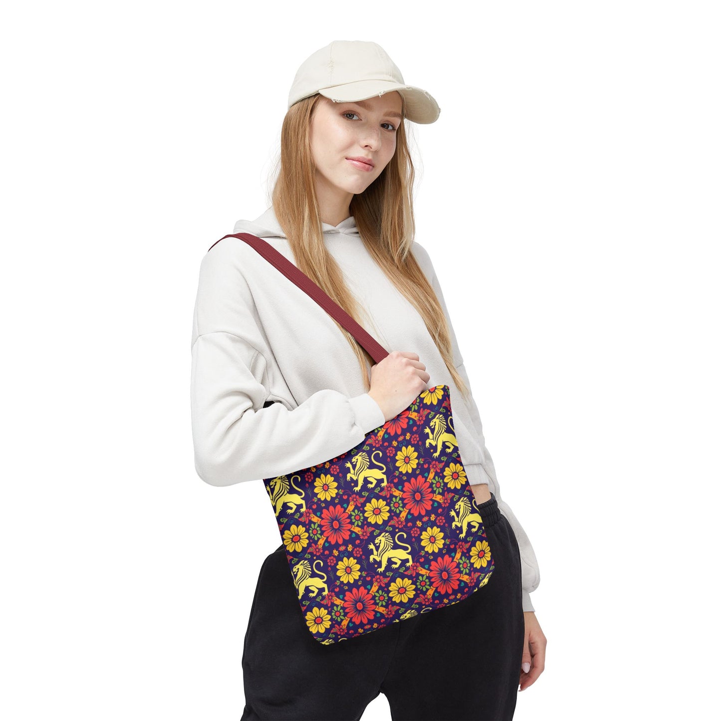 Tote Bag, (AOP), Leo, Zodiac v1, Flower Pattern