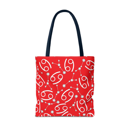 Tote Bag, Cancer Zodiac Sign, AOP, (Red, White)