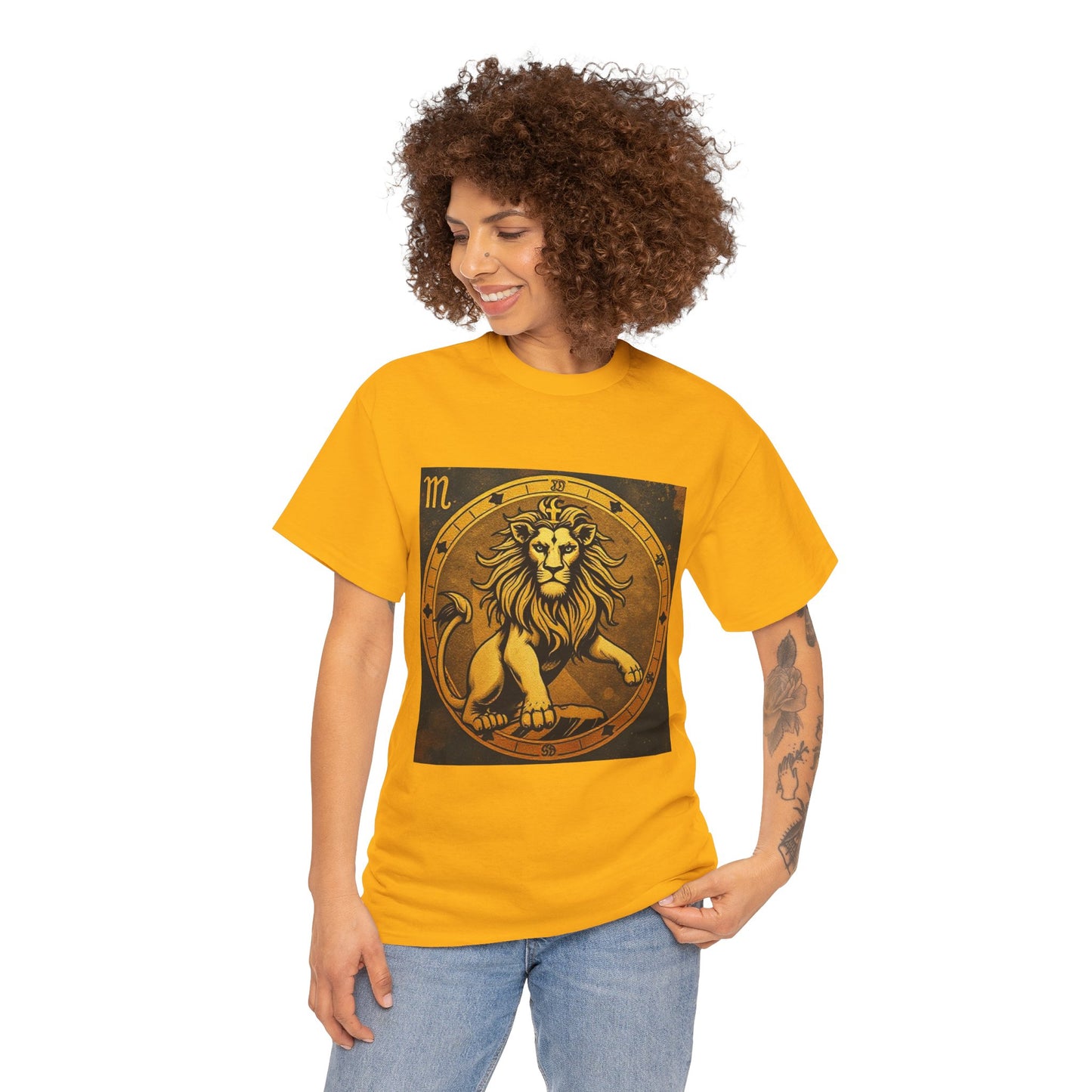 Unisex Heavy Cotton T-Shirt, Gold Lion v1, Leo Zodiac Design