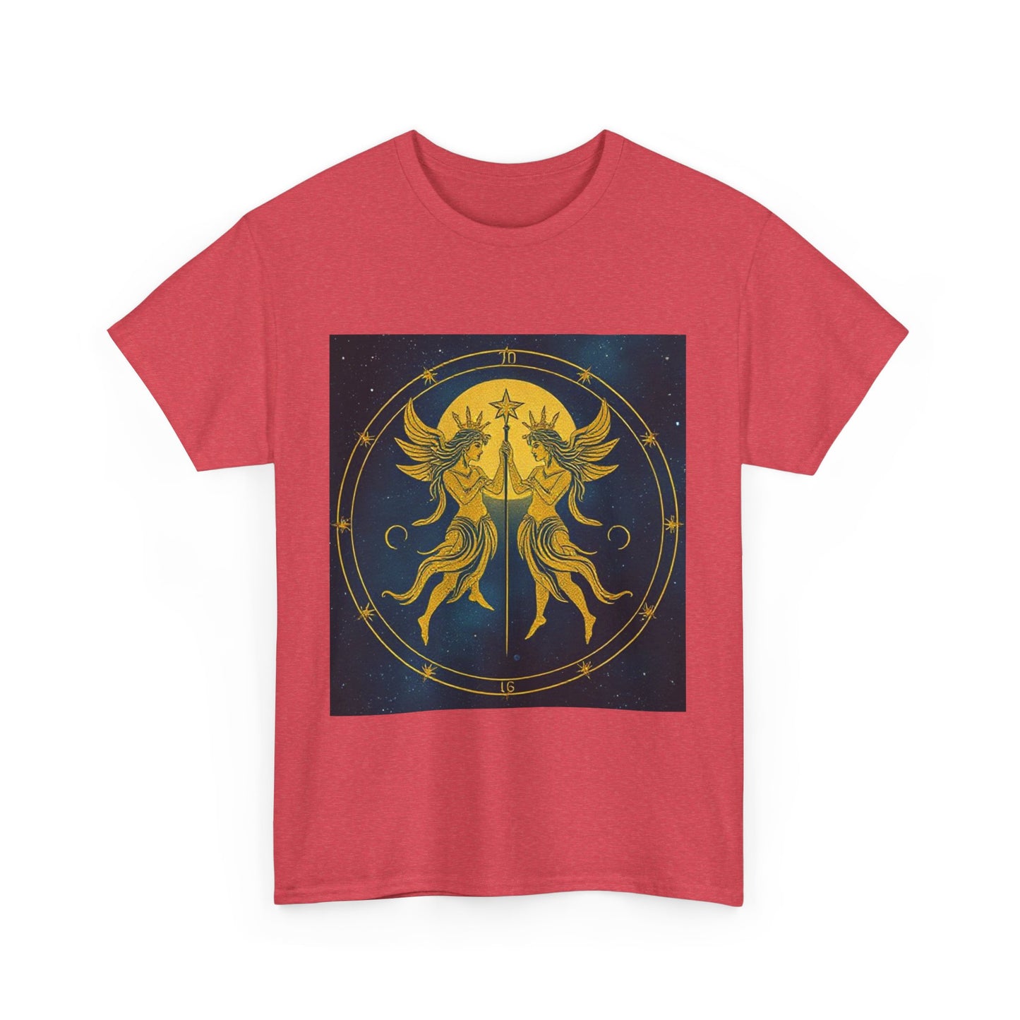 Unisex Heavy Cotton T-Shirt, Space Angel Twins v4, Gemini Zodiac Design