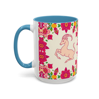 Accent Coffee Mug, Capricorn, Zodiac v2, Flower Pattern, (11, 15oz)