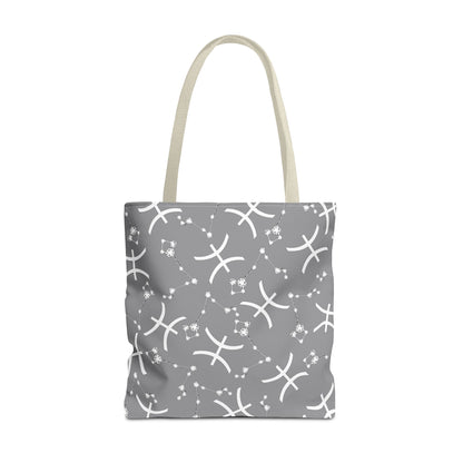 Tote Bag, Pisces Zodiac Sign, AOP, (Grey, White)