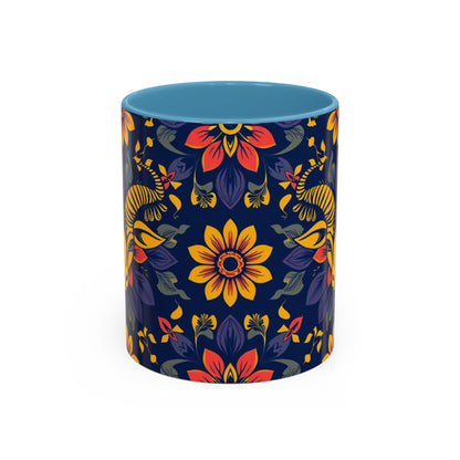 Accent Coffee Mug, Taurus, Zodiac v1. Flower Pattern, (11, 15oz)