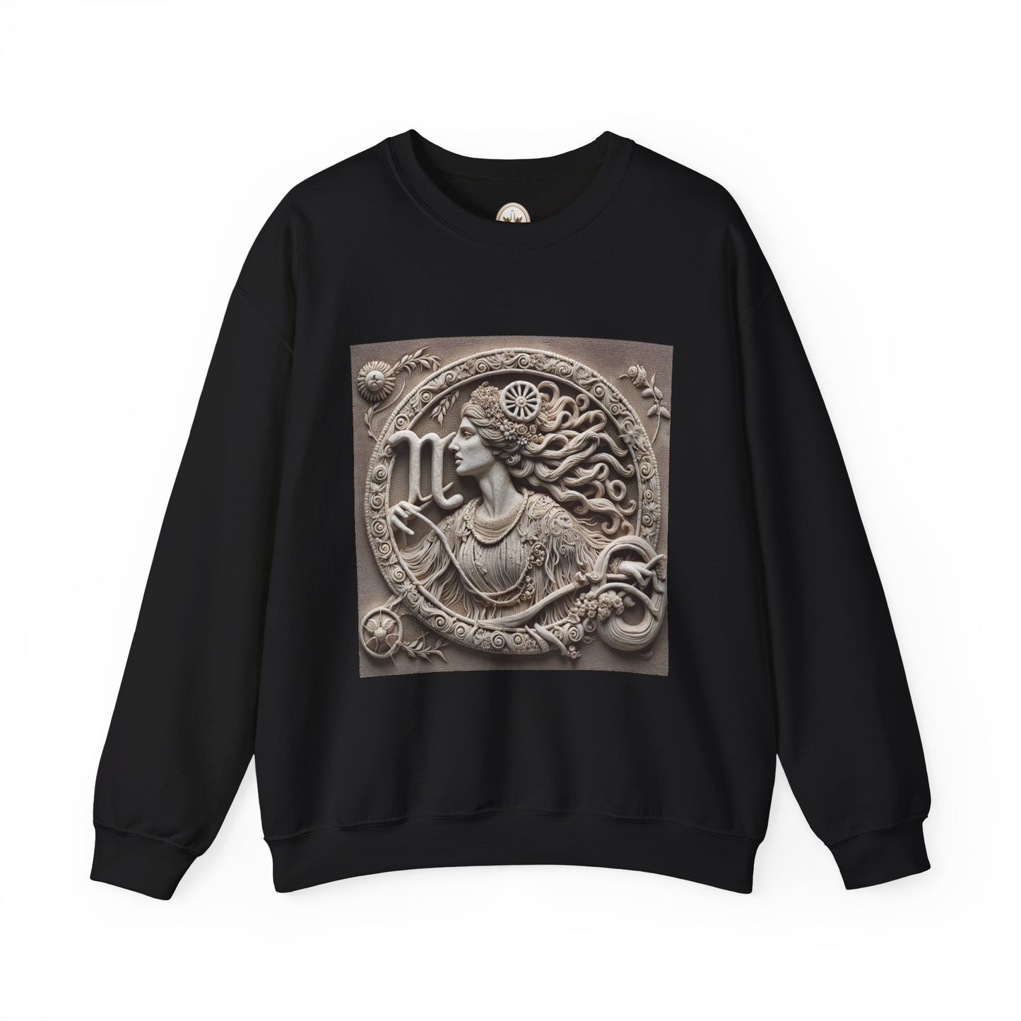 Unisex Heavy Blend™ Crewneck Sweatshirt, Stone Carving, Virgo Zodiac Design