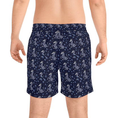 Men's Mid-Length Swim Shorts, (AOP), Capricorn, Zodiac, Bubble Pattern