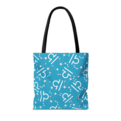 Tote Bag, Libra Zodiac Sign, AOP, (Turquoise, White)