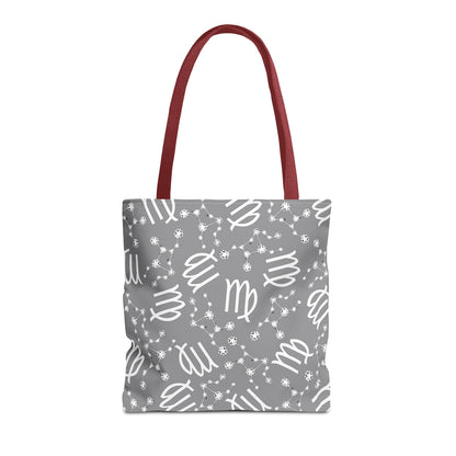 Tote Bag, Virgo Zodiac Sign, AOP, (Grey, White)