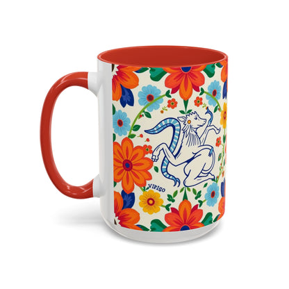 Accent Coffee Mug, Virgo, Zodiac v2. Flower Pattern, (11, 15oz)