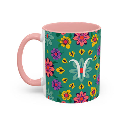 Accent Coffee Mug, Aquarius, Zodiac v3, Flower Pattern, (11, 15oz)